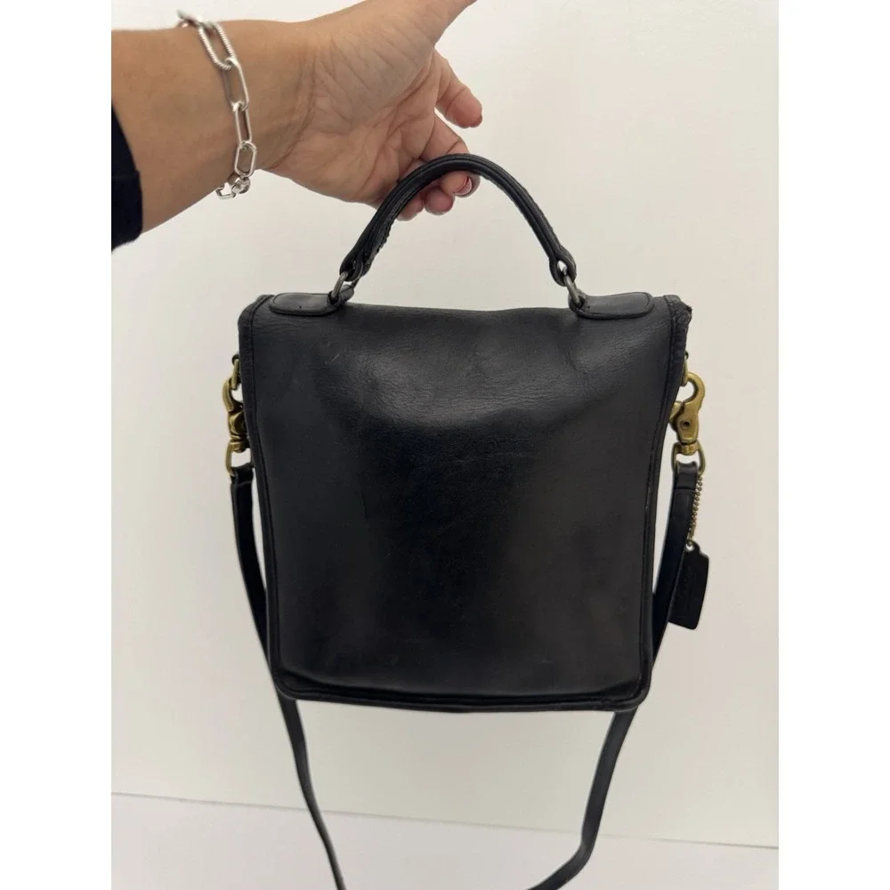 Vintage 1980s Coach Station Bag Black Leather Satchel Made In USA